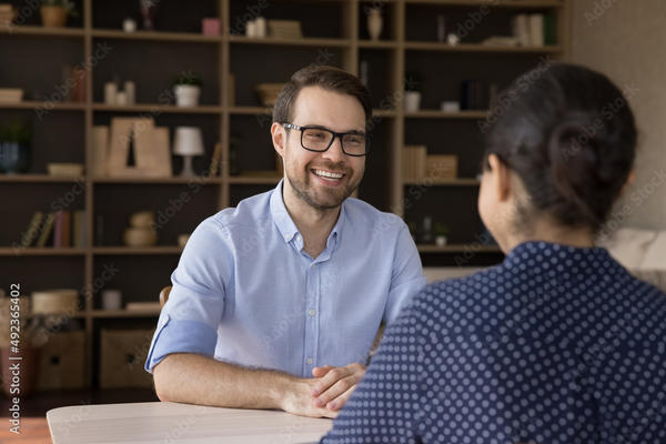 Two employees talking